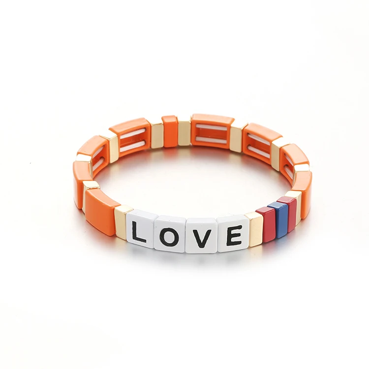 

New colorful enamel stretch bracelet rainbow metal tile bracelet, Mutilcolors
