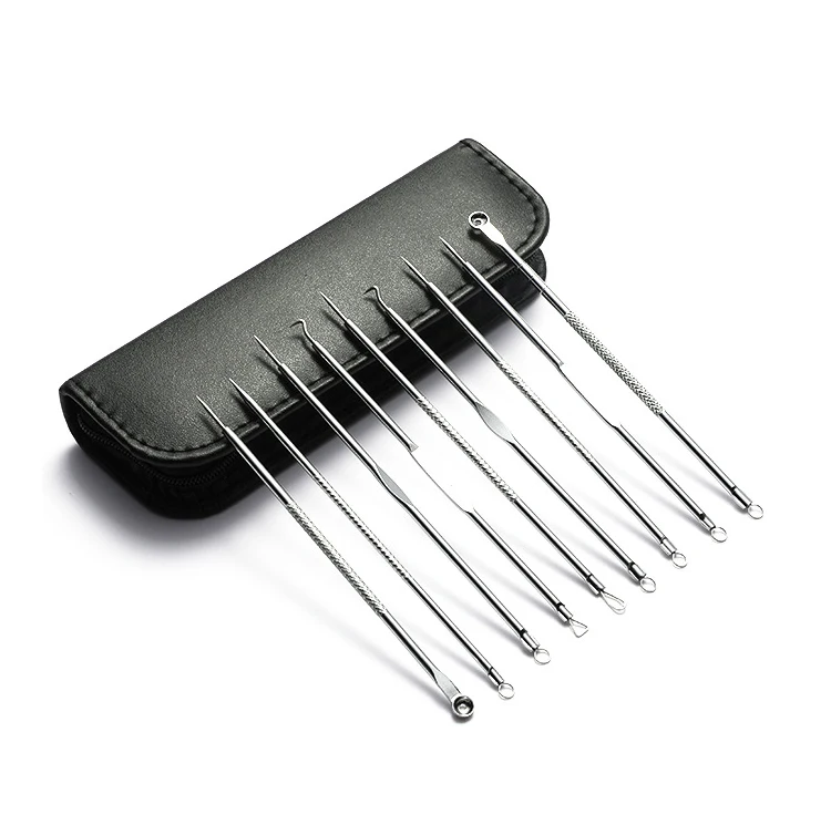 

9 Pieces Stainless Steel Blackhead Whitehead Remover Pimple Needle Tool Acne Comedone Zit Extractor Kit, White