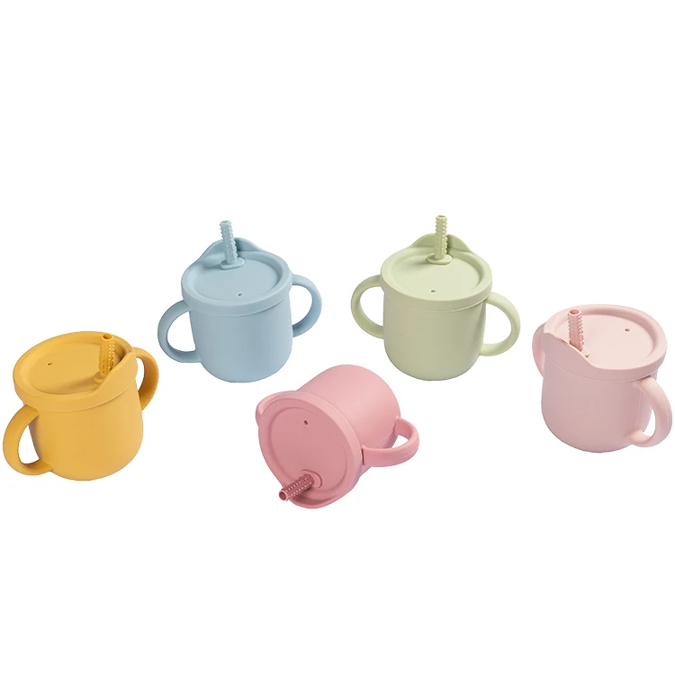 

2021 new design bpa free baby siclicone straw with cups for children, Blue