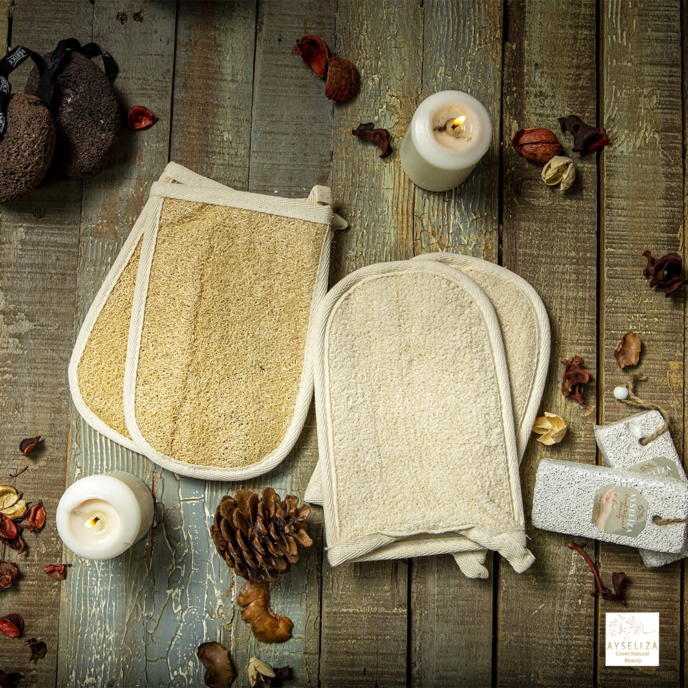 Natural Loofah Exfoliating Dual Sided Mitt Belt By Ayseliza Pad Terry