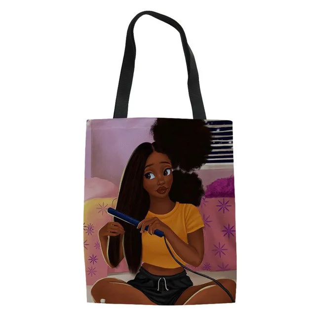 

Black Art Girls Magic Alpro Shopping Bags Women African Shoulder Ladies Canvas Tote Bags Females Eco Shopper Bolsa Drew Bag, Customized