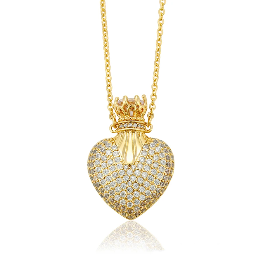 

44253 Xuping 14K gold pendant necklace crown heart saudi gold plated necklace diamond jewelry necklace