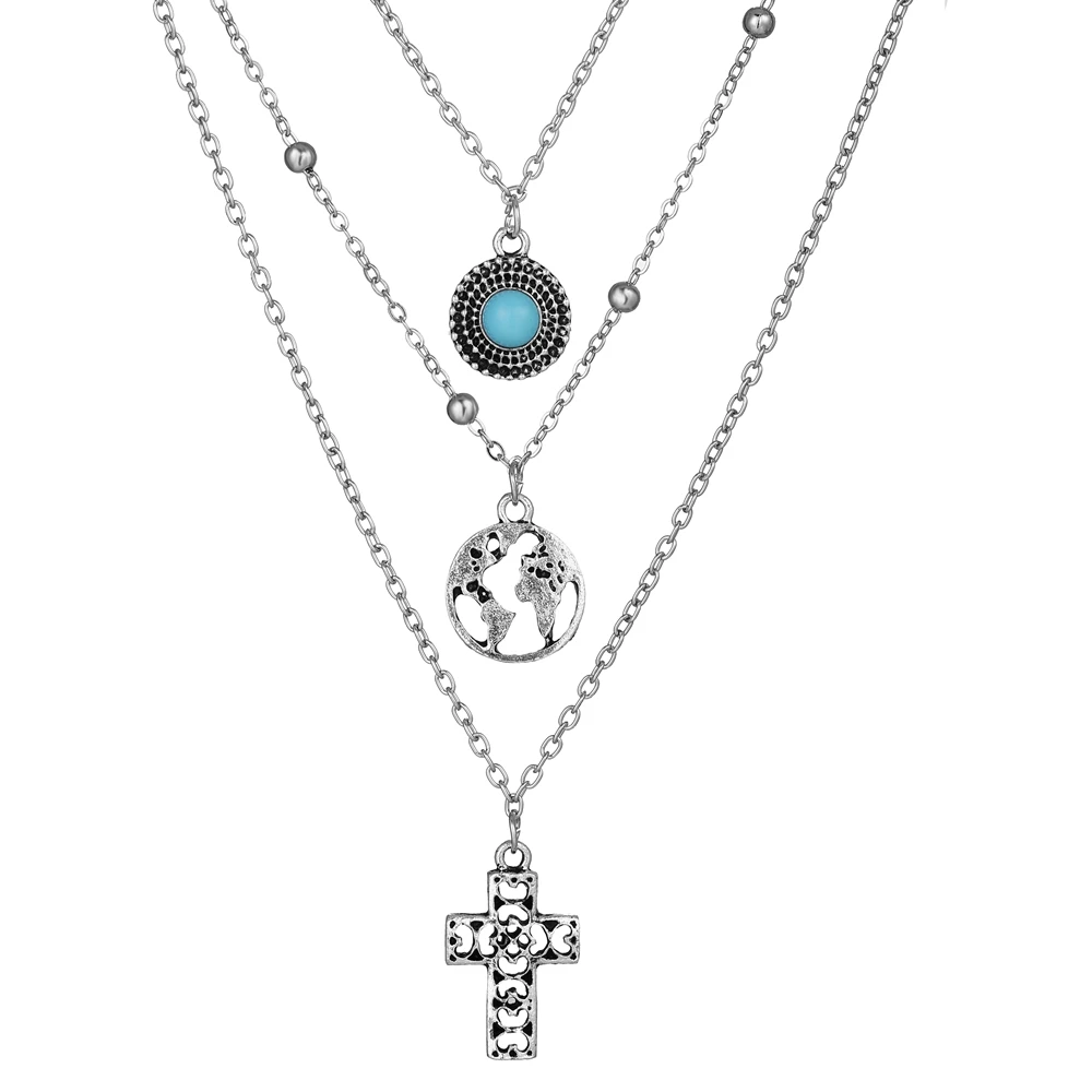 

51226 Fashion Cross Multi layer Necklace Pendants Women Girl Gold Sliver Y Style Choker BOHO Jewelry Necklace