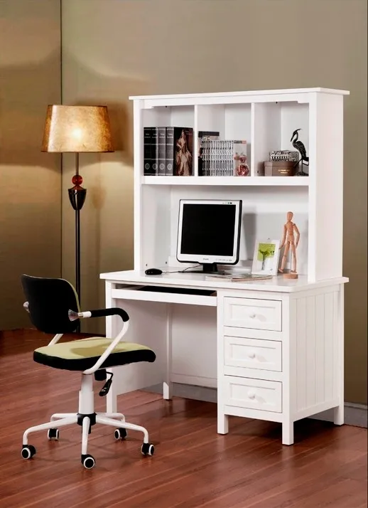 Durable Study Desk For Kids And Student With Bookcase Hutch White