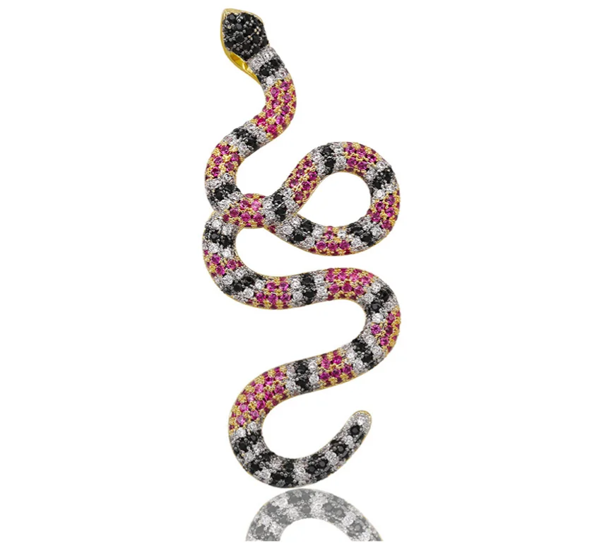 

Jialin jewelry ins hiphop iced out full diamond shine colorful snake shape cz pendant necklace