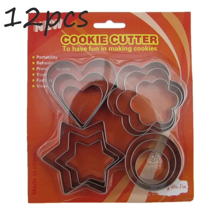 

12pcs baking tool set stainless steel heart star round plum blossom stainless steel biscuit mold