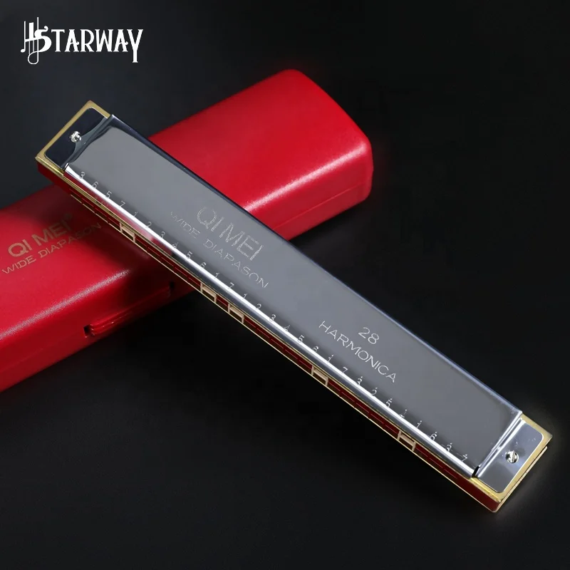 

QiMEI Stainless steel 28 hole Polyphonic C Stress C Diatonic harmonica Musical instrument for Beginner