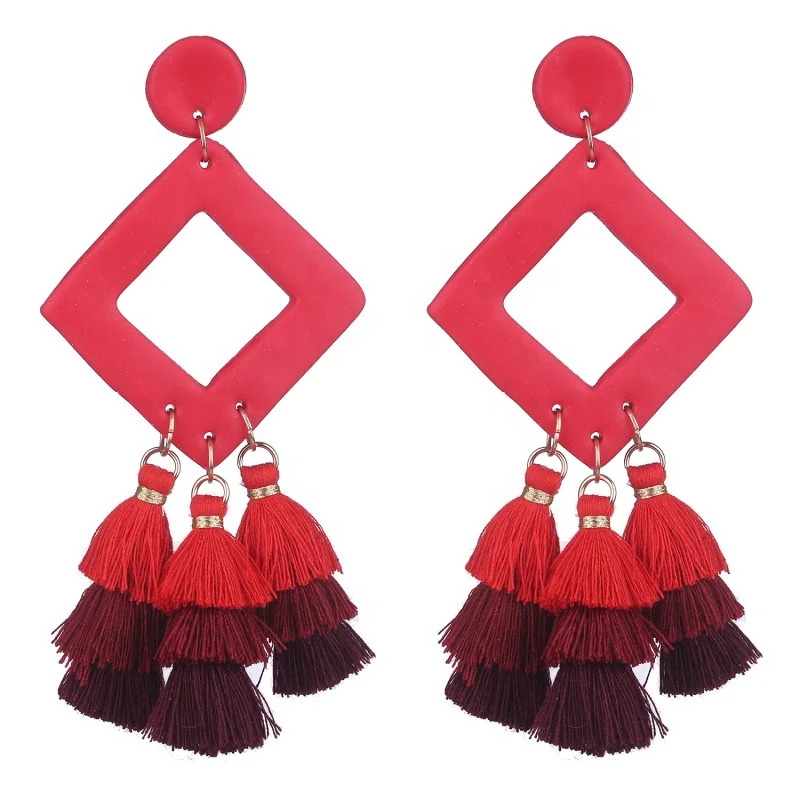 

Ziming Halloween Tribal Tassel Vintage Earring Polymerized Clay Circle Thread Tassel Earring, Multiple