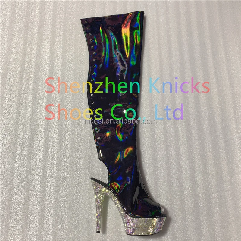 

Rncksi 6 "- 15cm super high heel diamond tassel boot AB diamond sole Custom color shiny illusion shoes, Black/beige/dark red/brown/any color