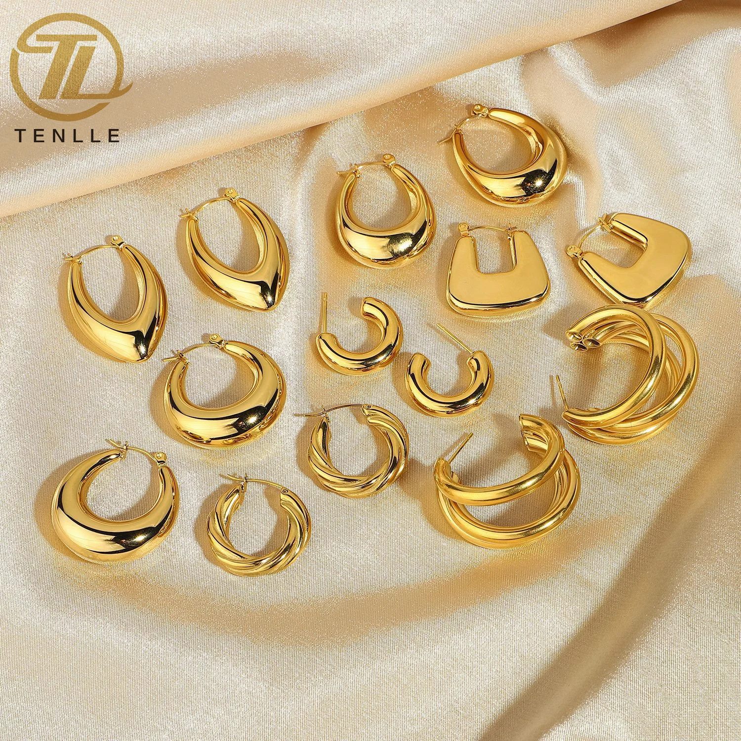 

Thicker textured hollow hoop earrings Statement Waterpoof 18K Gold stainless steel Jewelry Croissant hoop earrings for women