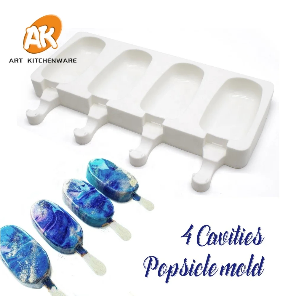 

AK 4 Cavities Mini Popsicle Mold Ice Cream Silicone Moulds Bakery Kitchenware Pastry Baking Tools MC-51, White or random