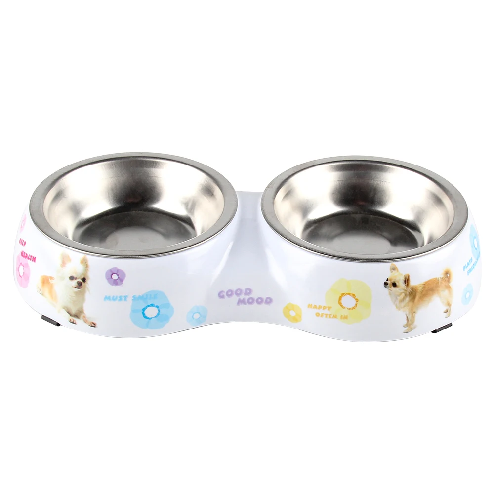 

New trend adorable patttern prints double pet food bowls elevated stainless steel dog feeder, Customized