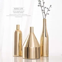 

Extravagant Round Bottle Decor Vases Set Electroplate Ceramic Gold Vase