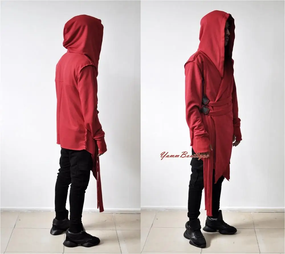 
NEW Hooded Asymmetrical Men Coat, Cyberpunk 77 Gothic Black Long Jacket, Post Apocalyptic Assassins Cosplay Futuristic Oversized 