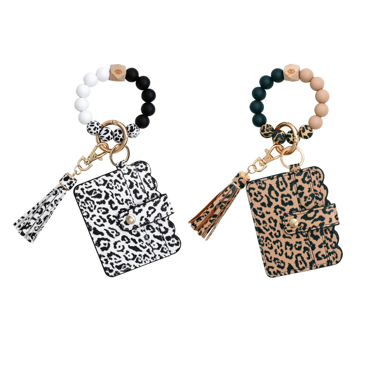 

Silicone Leopard Credit Card Holder Wallet Wristlet Silicone Beaded Bracelet Keychain Fashion