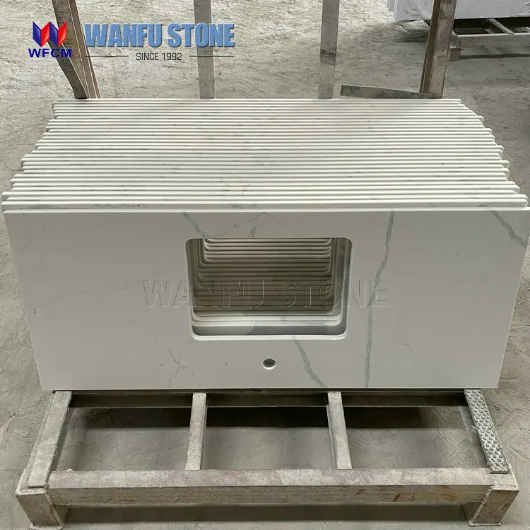 White Quartz Countertop Double Bowl With Cearmic Sinks Buy Quartz