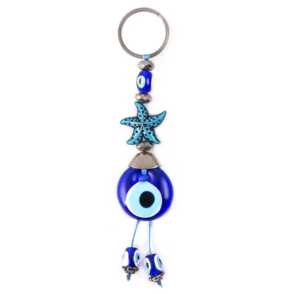 
Turquoise Star Shaped Hand Made Glass Evil Eye Beaded Key Chain Made in Turkey 