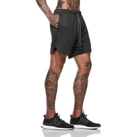 

2019 Summer Men Shorts Hidden Mobile Phone inside Pockets Joggers Training Fitness Sporting Shorts Solid Workout Gym Shorts