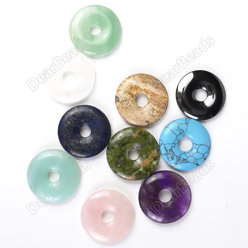 

3CM Wholesale Natural Gemstone Donut Pendants, High Quanlity Gogo Stone Pendant