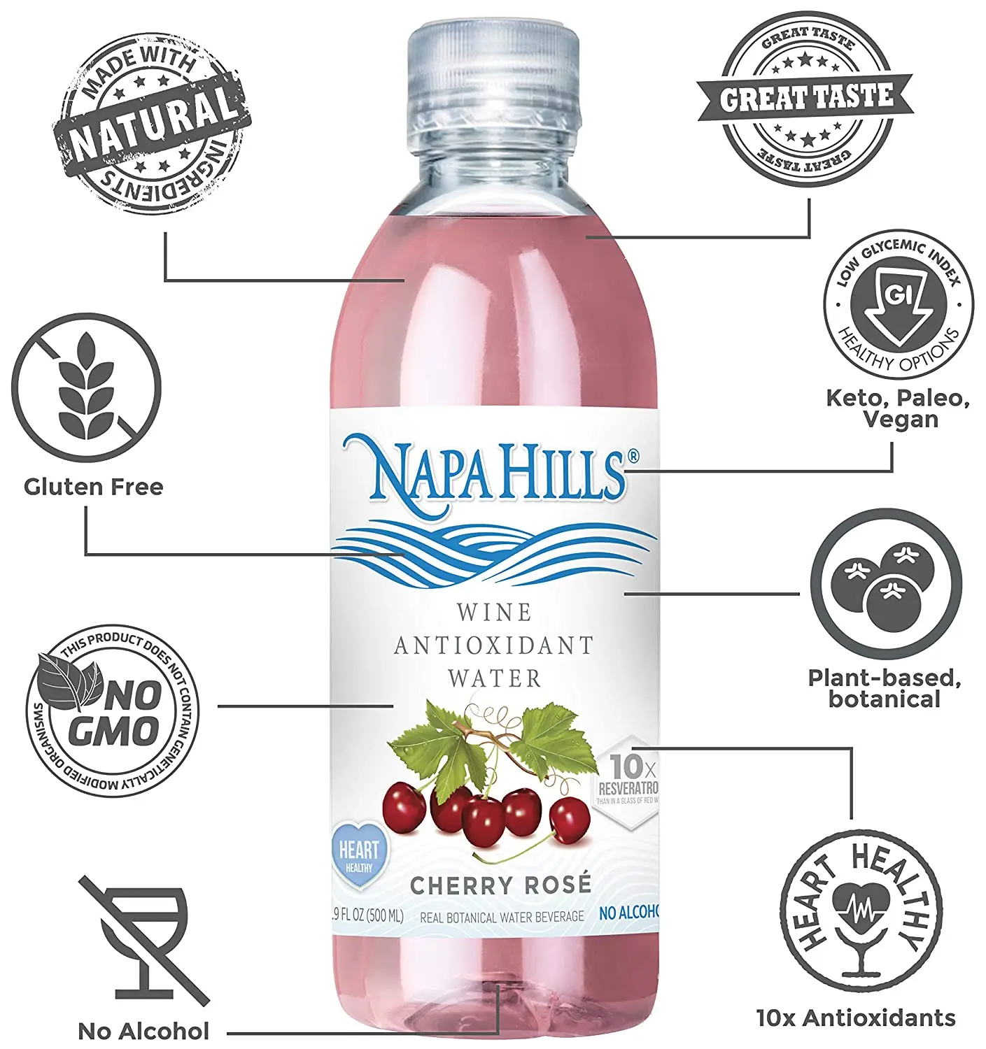
Best Non Alcoholic Napa Hills Wine Variety Flavored Antioxidant Resveratrenriched Drink 3 Lemon 3 Berry 3 Peach 3 Cherry 12 Pack 