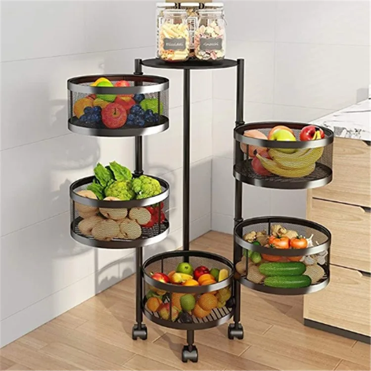

Storage Holders Rack Rotating Fruit Rack Household Floor Standing Multi-Layer Storage Shelf for Vegetable kitchen Storage Racks, White/black