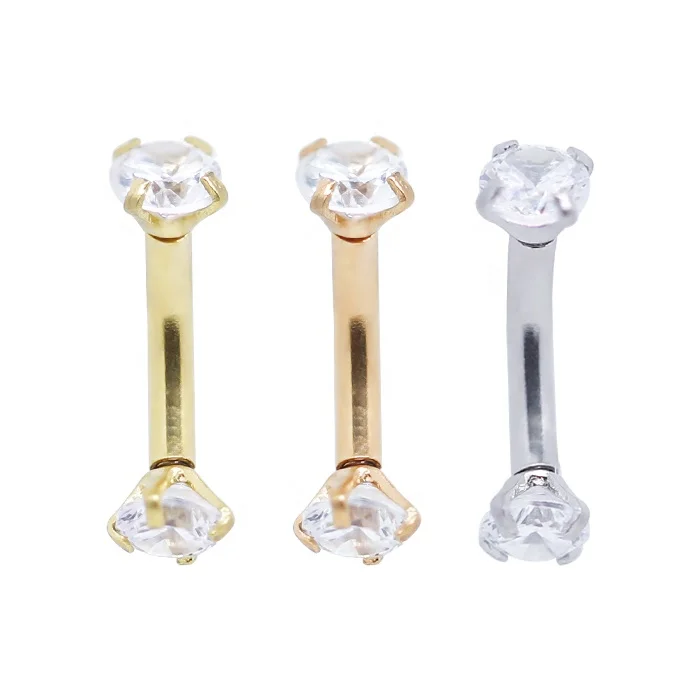316 Stainless Steel Curved Barbell Double Diamond Eyebrow Piercing Jewelry Buy Fake Eyebrow