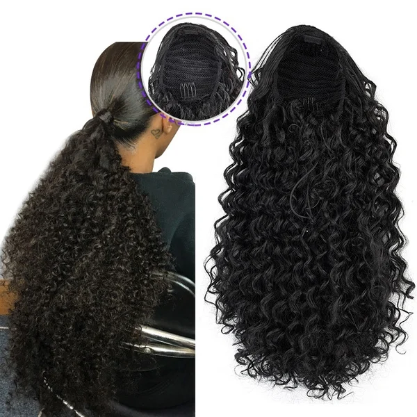 

Manufacturer's Price Braiding Kinky Curly Clip In Drawstring Synthetic Hair Ponytails Long Ponytail Hair Extensions Chain