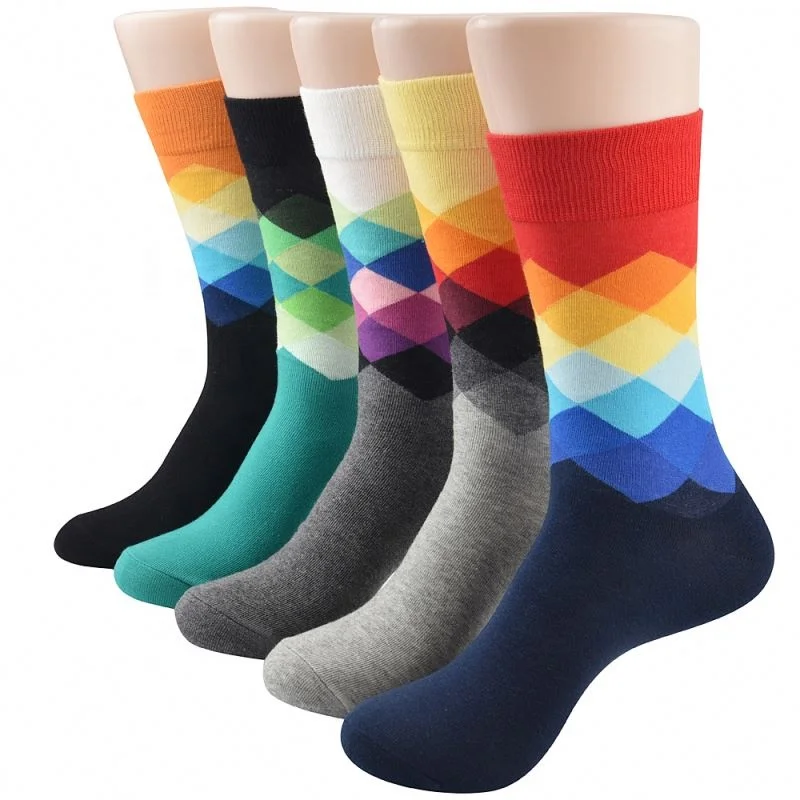 

New Product crew socks breathable color rhombus wholesale crew socks