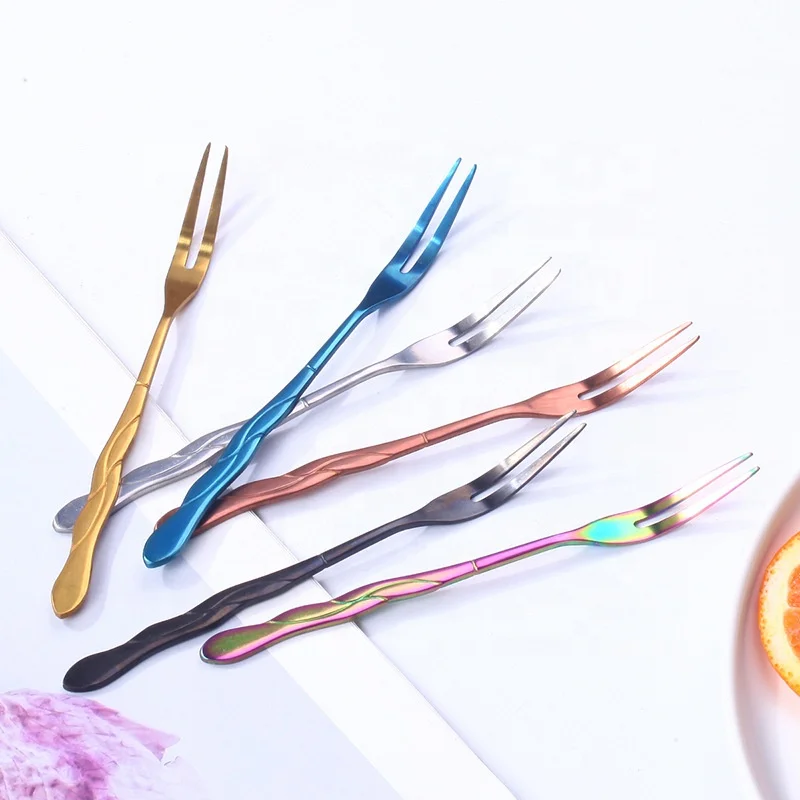

6pcs/set Western Cake Fork Stainless Steel Forks For Fruit Salad Small Rainbow Useful Dessert Fork for Snack Dinnerware
