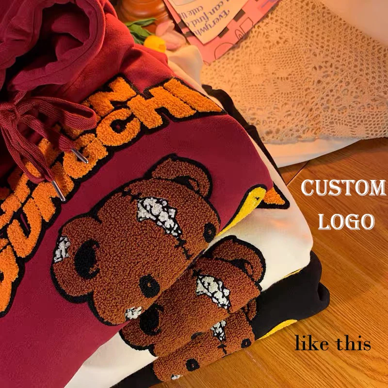 

oem private label cute kawaii clothing custom street chenille letter patch hoodie 3d embroidery chenille hoodie from wholesale, Customized color