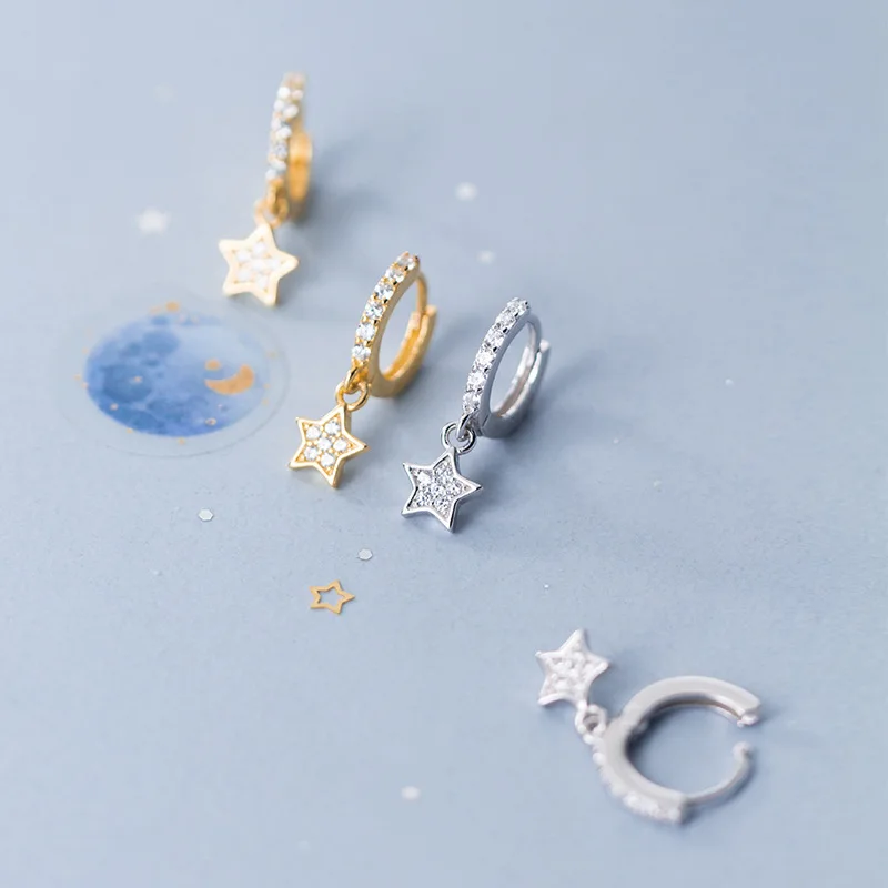 

E4940 Romantic Joyeria 925 Silver Star Five Pointed Star Ear Button Female Drill