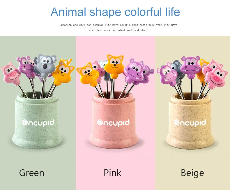 Household animal cartoon baby fruit skewer set 304 stainless ste cute children fruit forks creative little fork