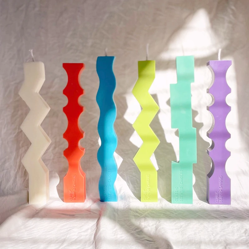 

D71 DIY Wavy soy wax Geometry Zig zag Candle Mould Unique Wave Shape Silicone Tall Object Kawaii Squiggle Candle Mold, Stocked / cusomized