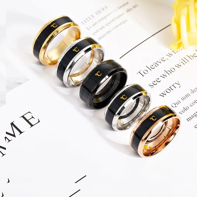 

Temperature Ring Titanium Steel Temperature Feeling Sensitive Jewelry Rings for Women Men, Black,silver,blue,rose gold,gold,blue