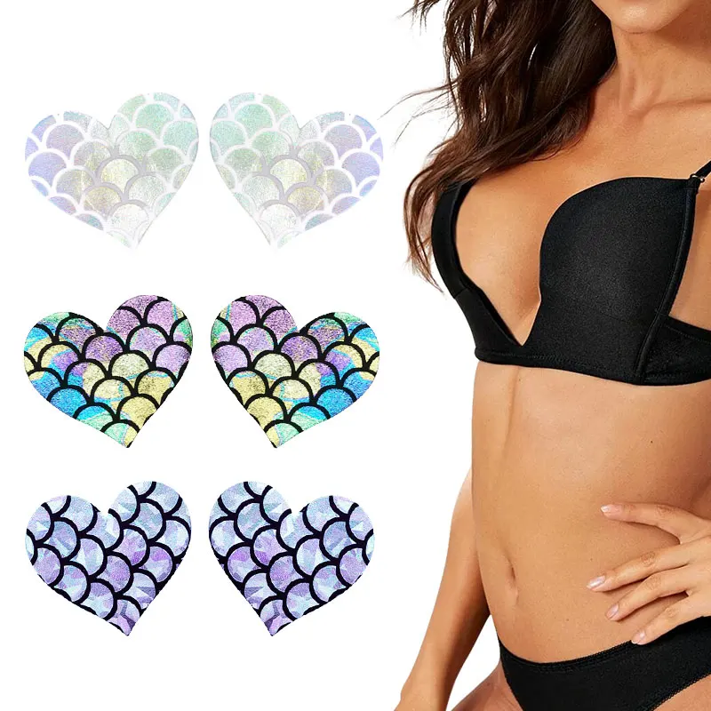 

Lift Sexy Halloween Disposable Multi Designed Nipple Pasties Cross Mermaid breast stickers color nipple Covers for Women, Light medium dark