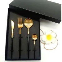 

Hot Sale Stainless Steel 304 Portugal Cutipol Matte Gold Plated Black Handle Cutlery Set