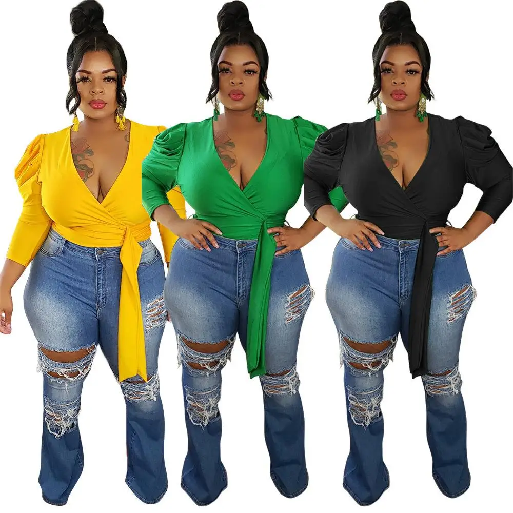 

Or1256 Sexy Top Long Sleeve V-neck Fall Girl Clothing Fall One Piece Plus Size Women Tops Clothing