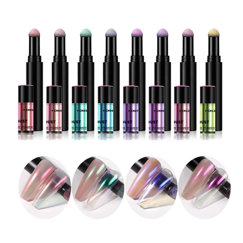 

Misscheering Manicure Air Cushion Pen Magic Mirror Powder Aurora Cushion Powder Solid Chalk Phantom nail art, As photo show
