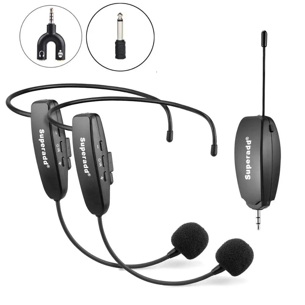 

Superadd Wireless Dual Headset Microphones 2 Headset Mics Ideal for Speakers, Fitness,Teacher, Tour Guides, Fitness Instructor