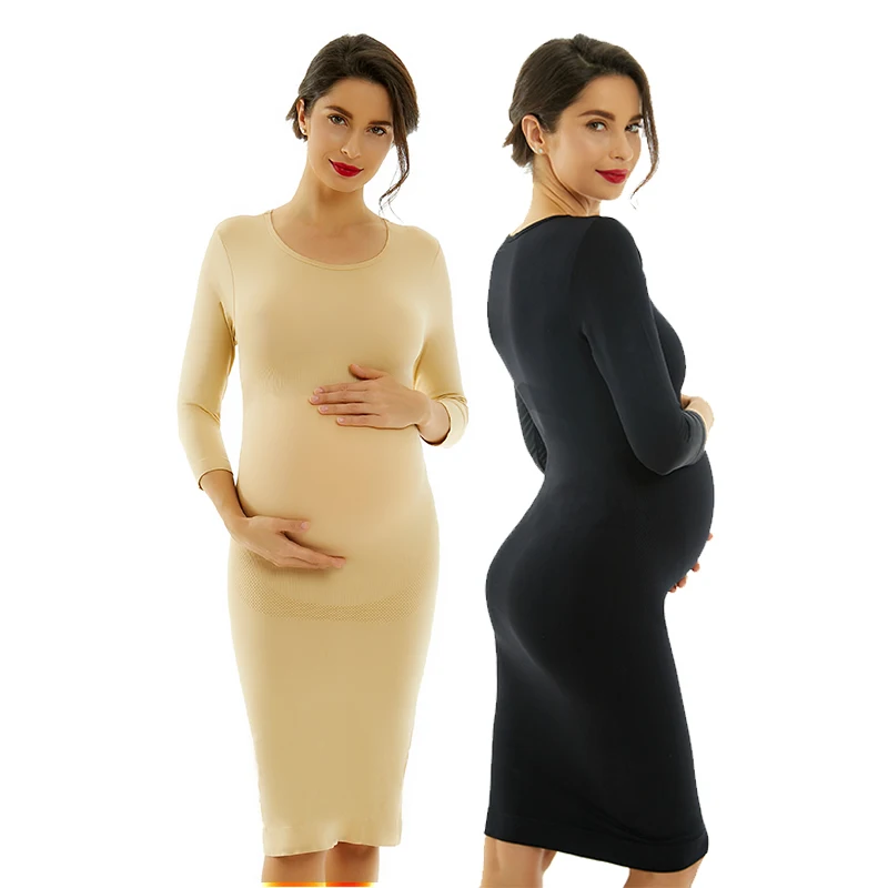 

One Drop Shipping Long Sleeves Full Slip Maternity Dresses Women Pregnancy Loungewear Seamless Maternity Photo Shoot Dress, Shown( accept customization)