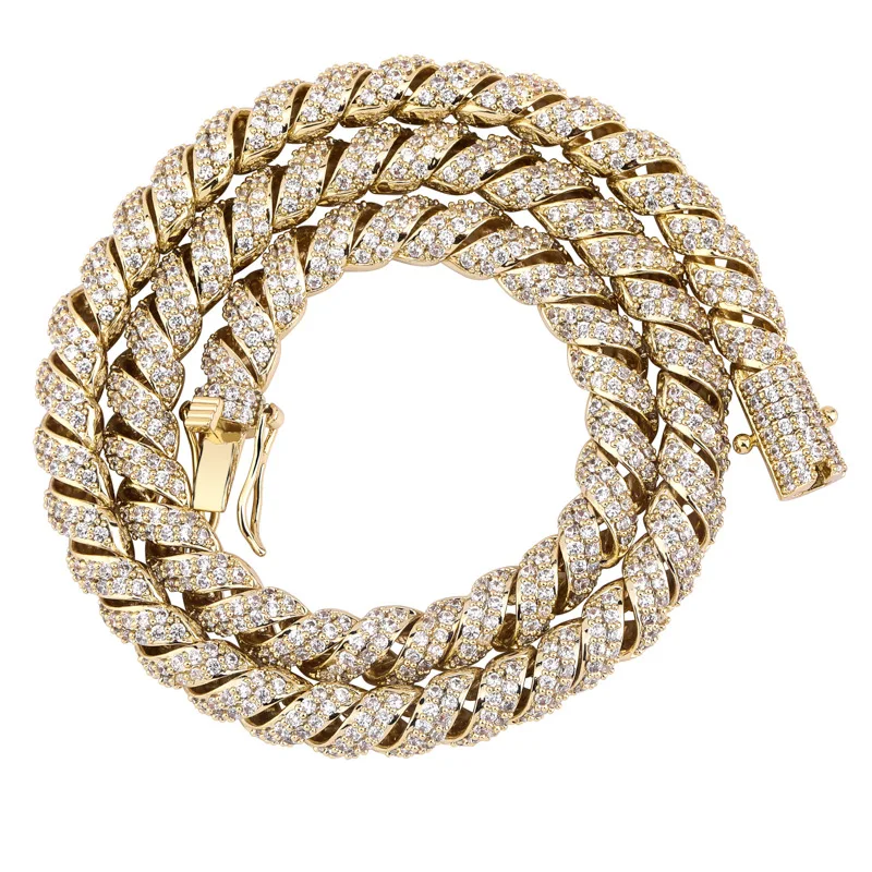 

14mm High-end Hiphop 18k Real Gold Plated Iced Out AAA Cubic Zircon rope Cuban Chain