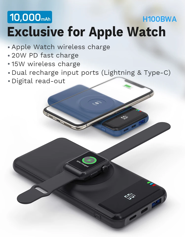New Trend Product 15W Wireless Charging Power Bank 10000mAh Multifunction Charger for Apple Watch for iPhone 12 Apple Watch Exclusive Portable Wireless Power Bank 10000mAh Fast Charger Power Delivery Battery Pack PD Charger for Apple Watch Wireless Charger