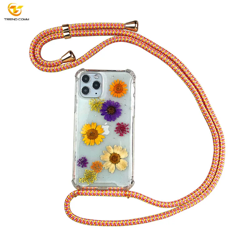 

2021 Dry Flower Crossbody Phone Clear Necklace Case For iPhone 11 Pro