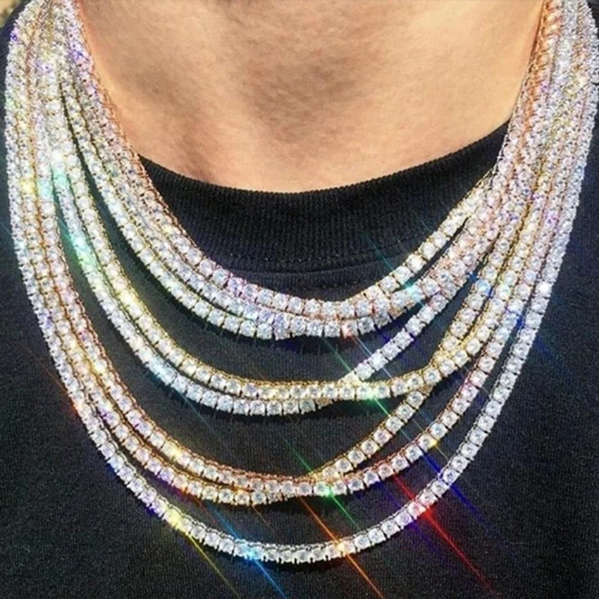 

Hip Hop Silver Jewelry Iced Out Bling CZ Diamond Tennis Necklace