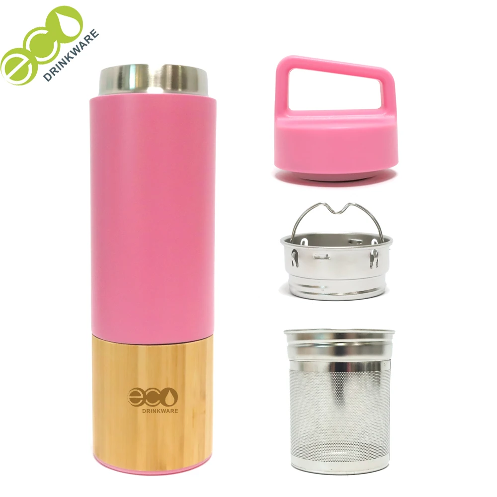 

GB8062 550ML/18.5oz No minimum Triple Wall Vacuum Insulated Bamboo Water Bottle with Strainer and handle