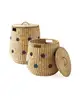New product 2020 Unique Design Blue Dots Water Hyacinth Wicker Round Laundry Storage Basket