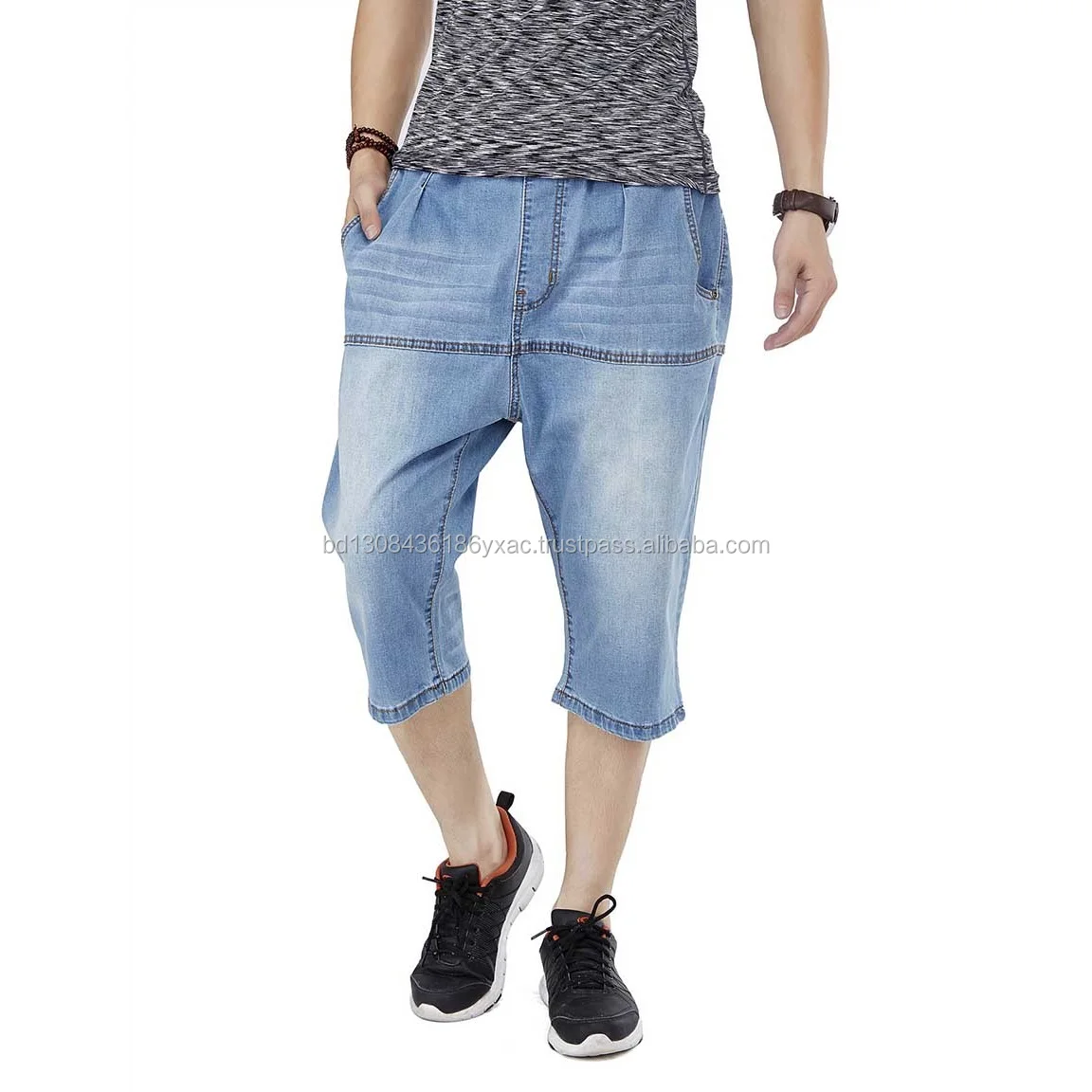 Men Baggy Loose Denim Shorts Hip Hop 3/4 Length Jeans Pants Roll Up Multi  Pocket | eBay