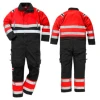 Wholesale 100% Cotton red/black hi vis reflective safety coverall