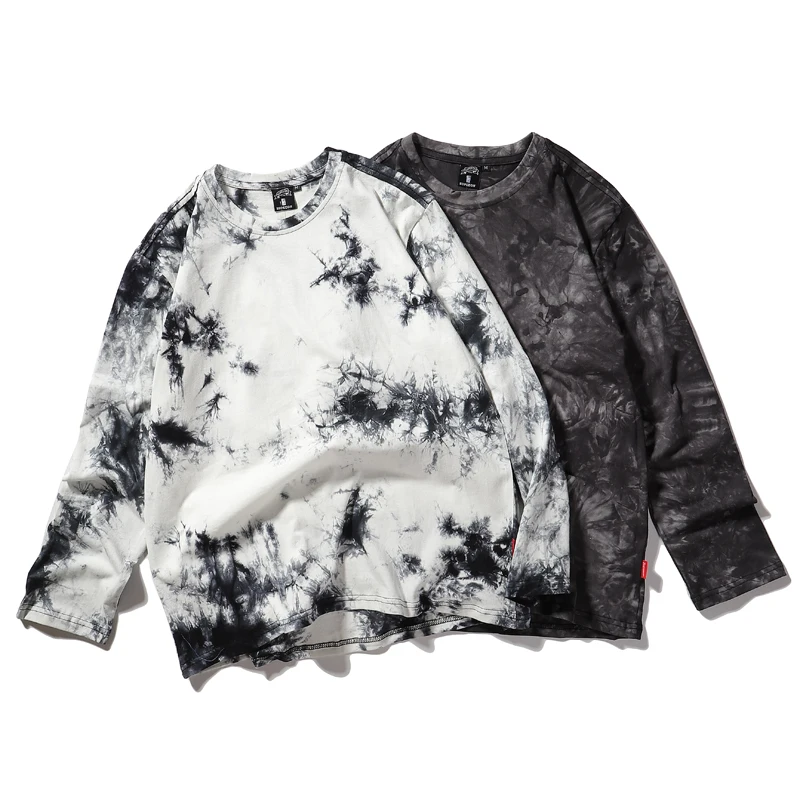 

White And Black Two Colors New Spring Fashion Unisex Loose O-Neck Long Sleeve Oversize T-Shirt Tie Dye Tshirts Men