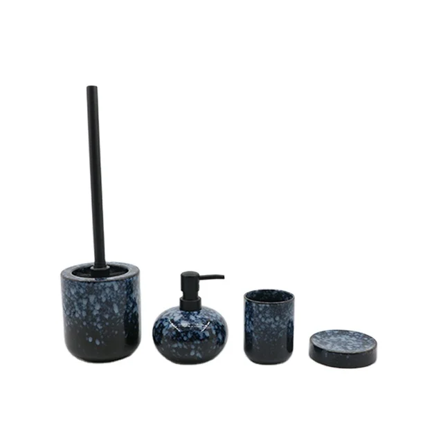 

High quality modern design white simple ceramic bathroom accessories set, Black